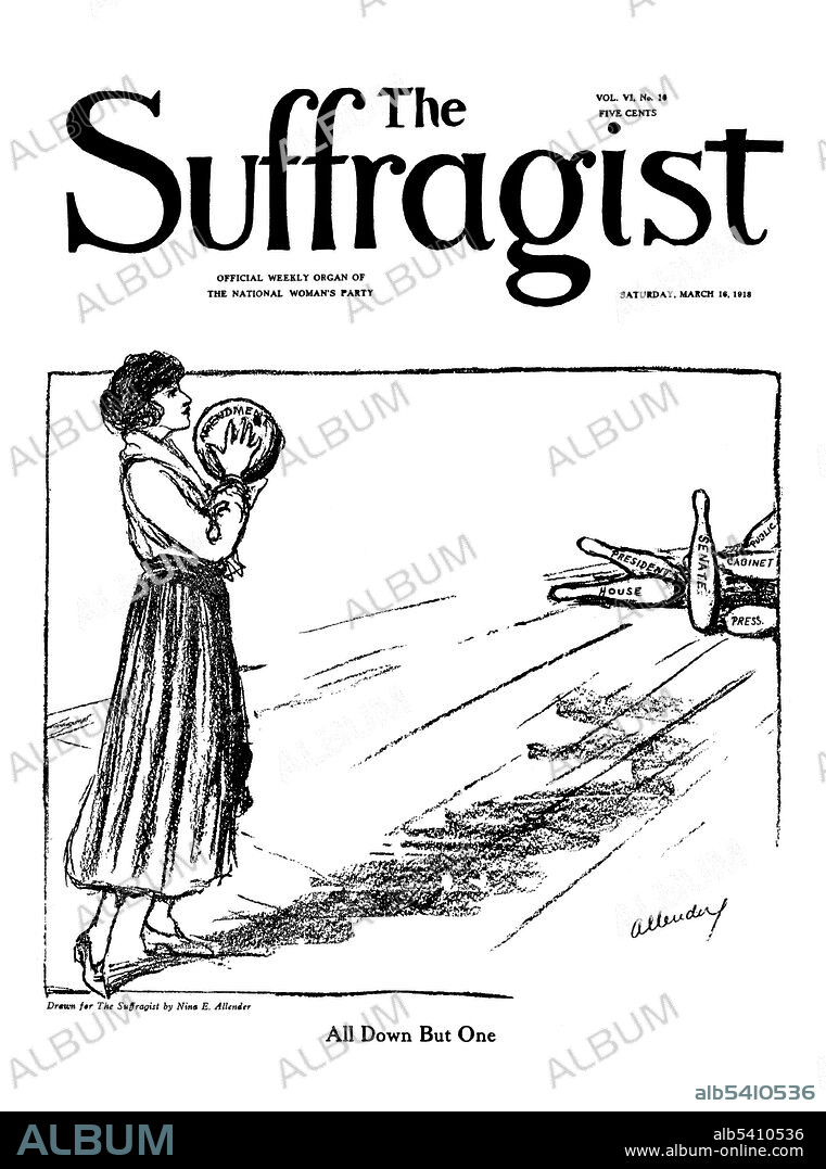 The Suffragist (1913-20) was a weekly newspaper published by the Congressional Union for Woman Suffrage. Started by Alice Paul with Rheta Childe Dorr as its first editor, its goal was to spread women's political news and to advance movements toward a suffrage amendment. The newspaper gave its publishers an avenue to communicate directly with each other and supporters without going through the mainstream media. The cover of each issue usually featured a full-page cartoon. Artist Nina Allender presented a new image of the suffragist as young and physically beautiful, as well as courageous and intelligent.