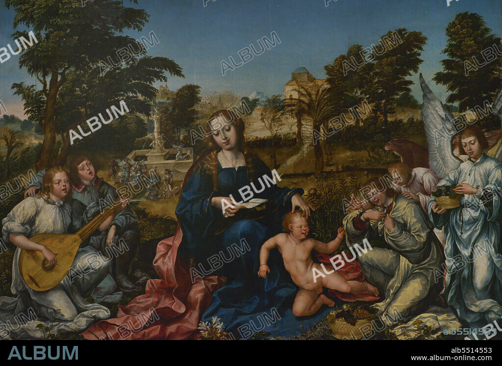 GREGÓRIO LOPES (ACTIVE FROM 1513 TO 1550). PORTUGUESE PAINTER.. Gregório Lopes (active from 1513 to 1550). Portuguese painter. "The Virgin and Child with Angels". Oil on oak panel, 1536-1539. From the Convent of Christ, Tomar, Portugal. National Museum of Ancient Art (MNAA). Lisbon, Portugal.