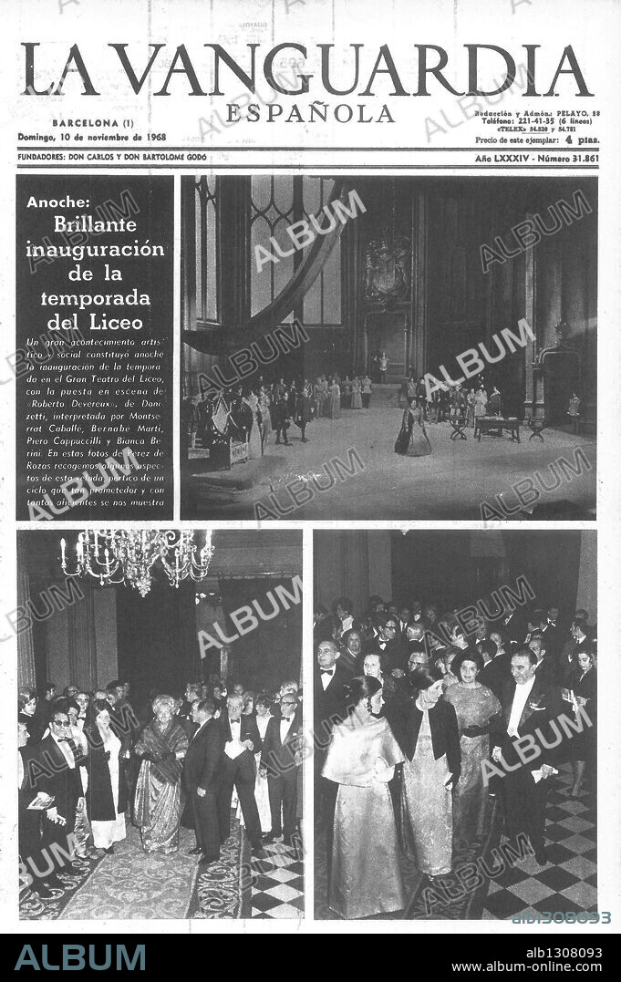 Portada de la Vanguardia en la inauguración de la temporada del Liceo el 10 de noviembre de 1968.