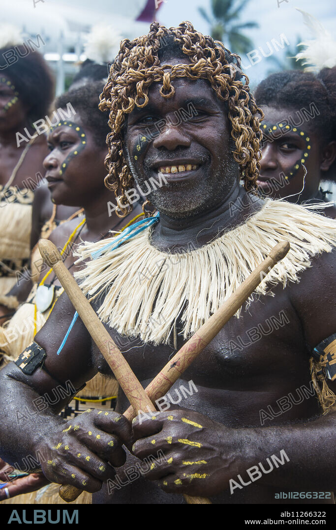 Traditionally dressed man from a Bamboo band, Buka, Bougainville, Papua New Guinea, Pacific.