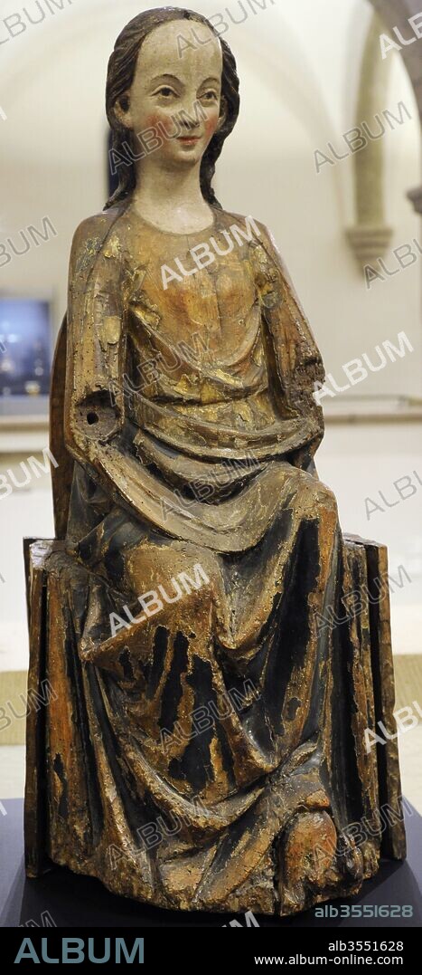 Arte medieval. Madona de Kendenich. Colonia, hacia 1270-1280. Madera de nogal, madera de roble (tablero posterior), policromía. Museo Schnütgen. Colonia, Alemania.