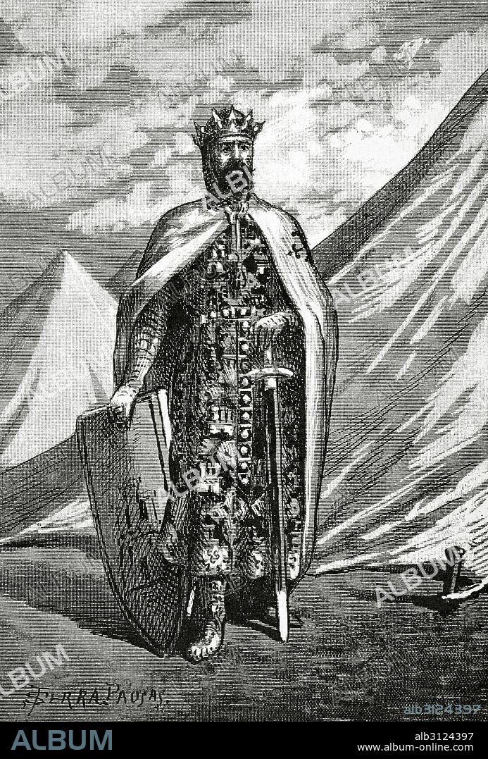 FERNANDO III El Santo (1201-1252). Rey de Castilla (1217-1252) y de León (1230-1252). Dirigió las campañas más importantes de toda la reconquista, en 1236 tomó Córdoba y un poco antes de su muerte logró conquistar Sevilla. En 1671 fue canonizado. Retrato. Grabado del siglo XIX.
