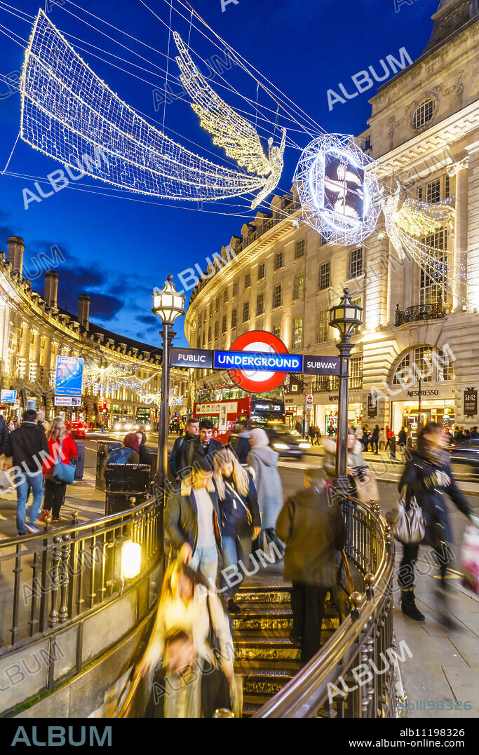 Christmas decorations at Piccadilly Circus, London, England, United Kingdom, Europe.