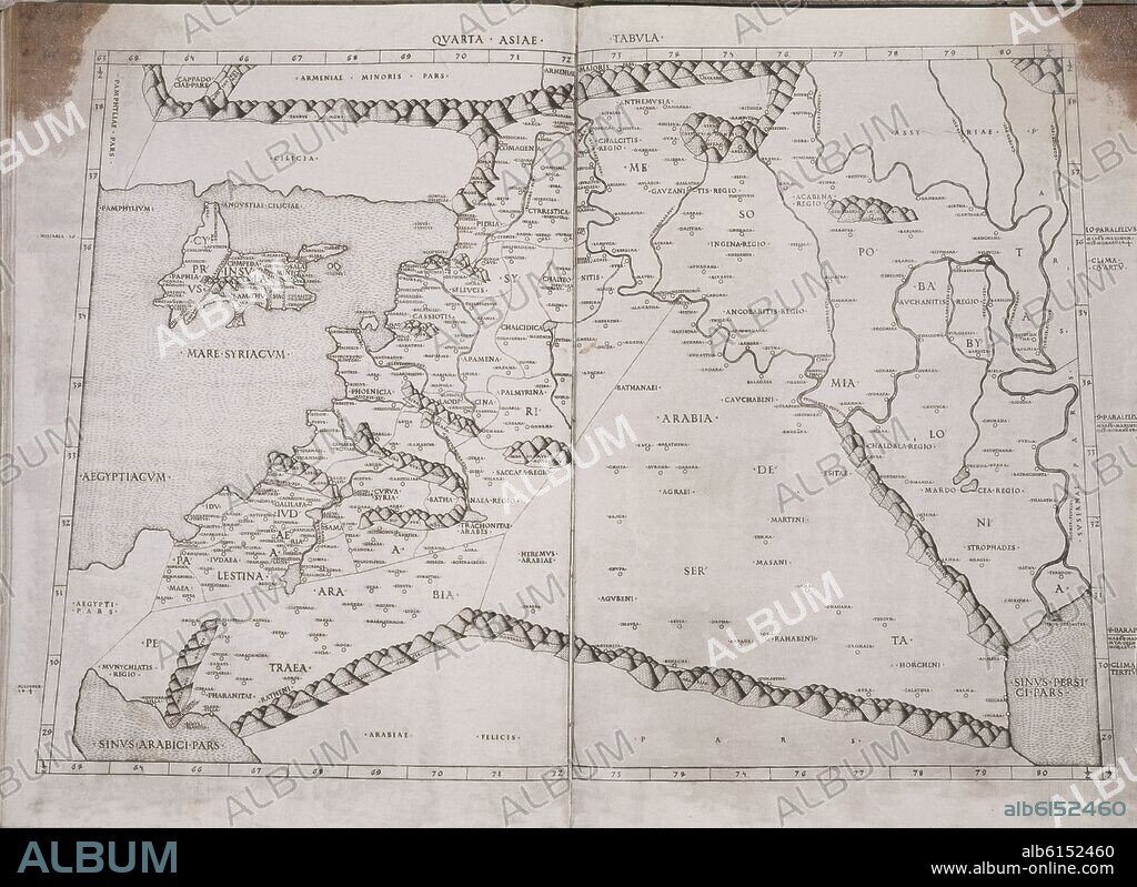 CLAUDIO TOLOMEO (100-170) CLAUDIO PTOLOMEO. MAPA DE TURQUIA SIRIA Y ARABIA EN EL SIGLO II.