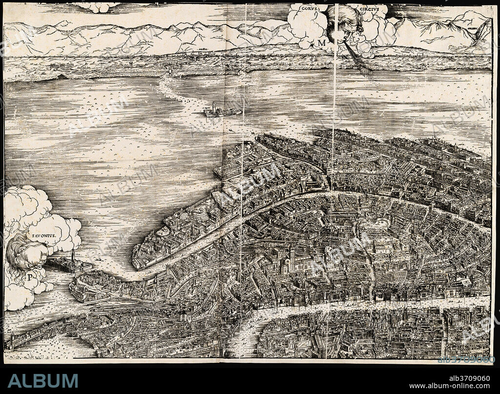 JACOPO DE' BARBARI. View of Venice [upper left block]. Dated: 1500. Medium: woodcut on two sheets pasted together.