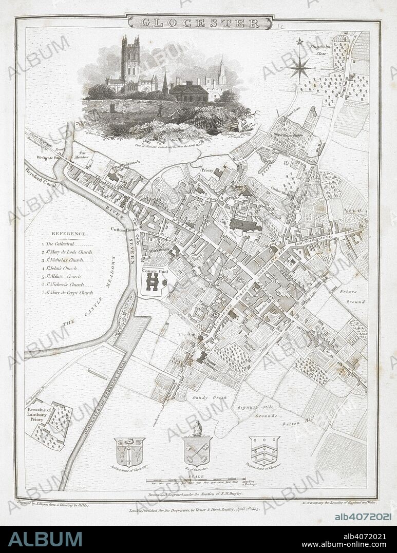 A plan of Gloucester. Glocester. Scale, 1320 feet[ = 48 mm.] ... Engraved by J. Roper, from a drawing by G. Cole ... 1805. London : Vernor, Hood, and Sharpe, 1810. Source: Maps 11.b.3, page 71. Language: English.