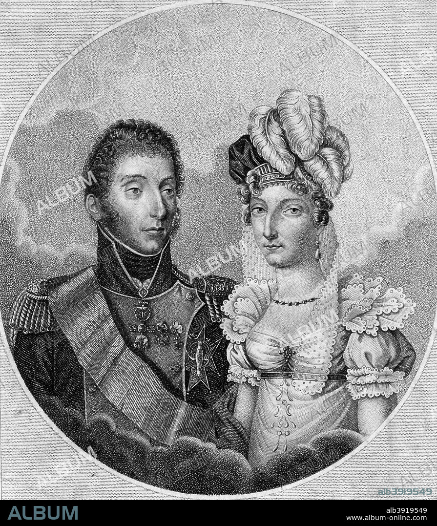 Louis-Antoine, Duke of Angouleme and Princess Marie-Therese Charlotte, 1799. Louis-Antoine (1775-1844) married Marie-Therese Charlotte, the only surviving child of Louis XIV and Marie Antoinette, in 1799. In 1830, after the abdication of Charles X, they were briefly (for about 20 minutes) King and Queen of France before deciding not to accept the throne, which passed to Louis-Philippe instead.