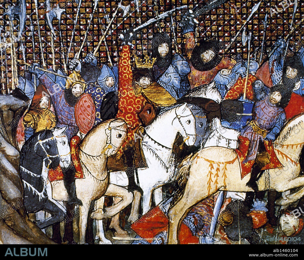 History of Gaul. Battle between Romans and Celts. Illuminated manuscripts from the 14th century. Chateau de Chantilly. France.