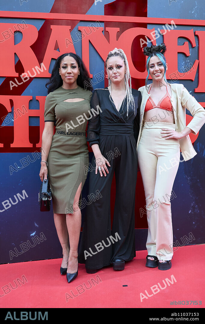 Sonia Gomez, Alba Reig, Tamara Nsue from Sweet California attends 'Stranger Things' Season 4 Premiere at Callao Cinema on May 18, 2022 in Madrid, Spain.