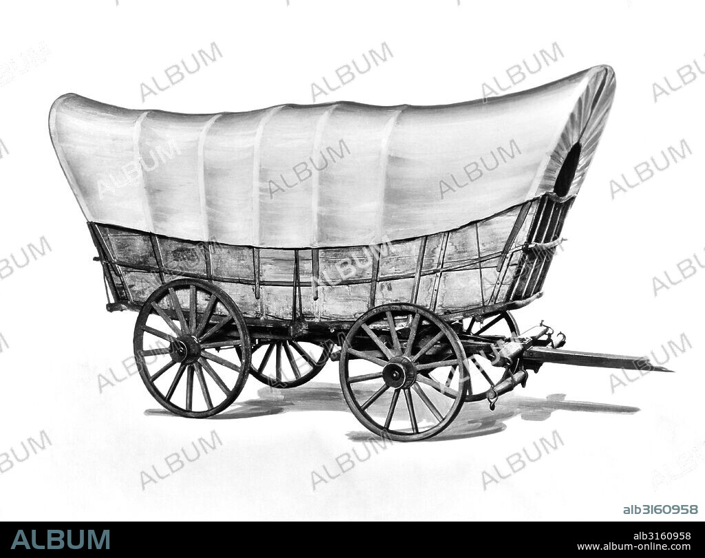 California: c. 1920 The original 'Prairie Schooner' covered wagon built by John Studebaker.