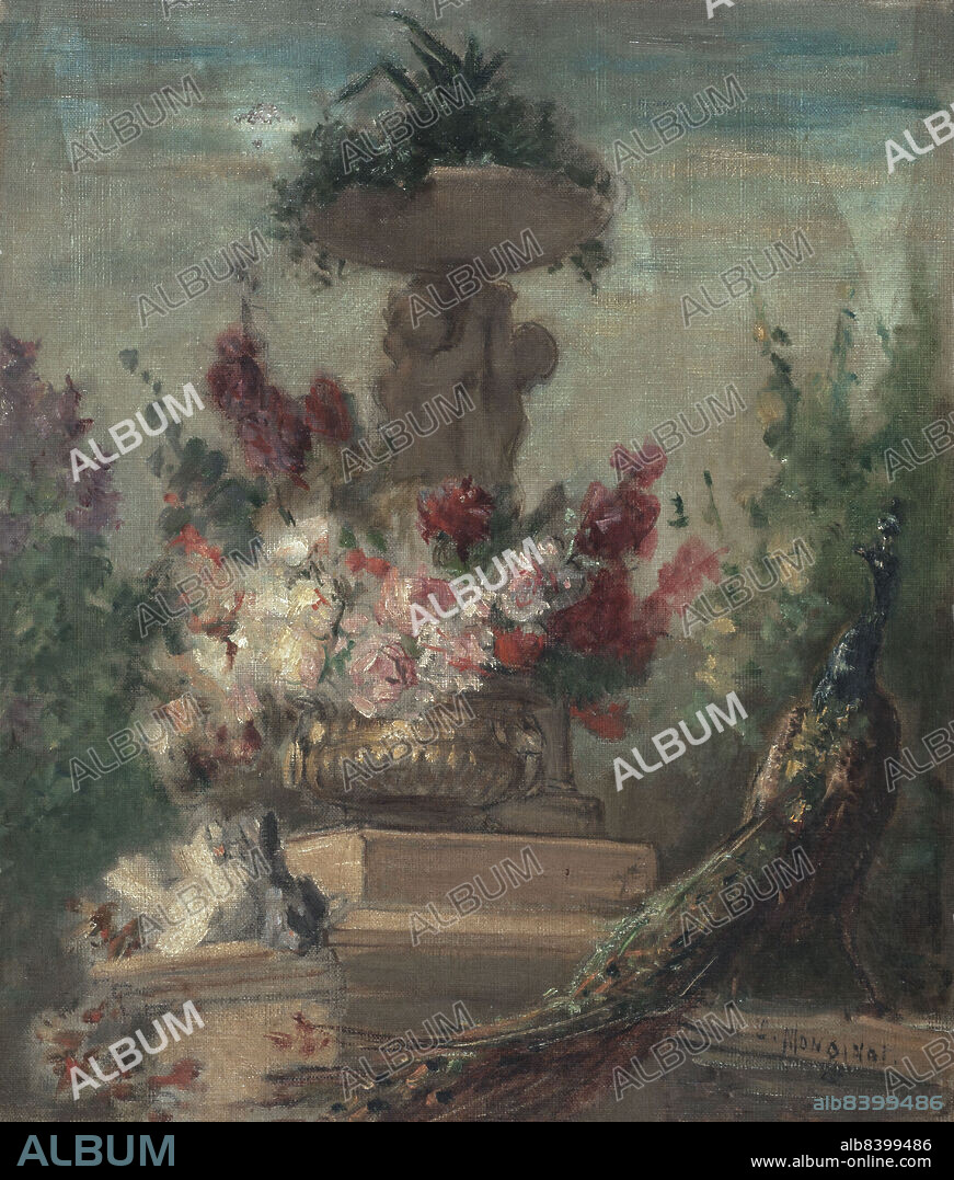 CHARLES MONGINOT. Sketch for the Salon des Lettres of the l'Hotel de Ville in Paris: flowers and peacock, between 1889 and 1892.