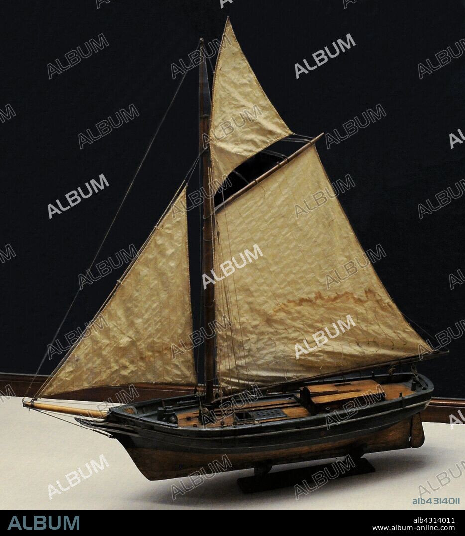 Modelo de balandra canaria de pesca (Maqueta). Siglos XVIII-XIX. Madera, cobre, tejido y cuerda. Enviado por el capitán de navío José de Ybarra en 1847, desde Santa Cruz de Tenerife, para ser exhibido en el recién creado museo. Museo Naval. Madrid. España.
