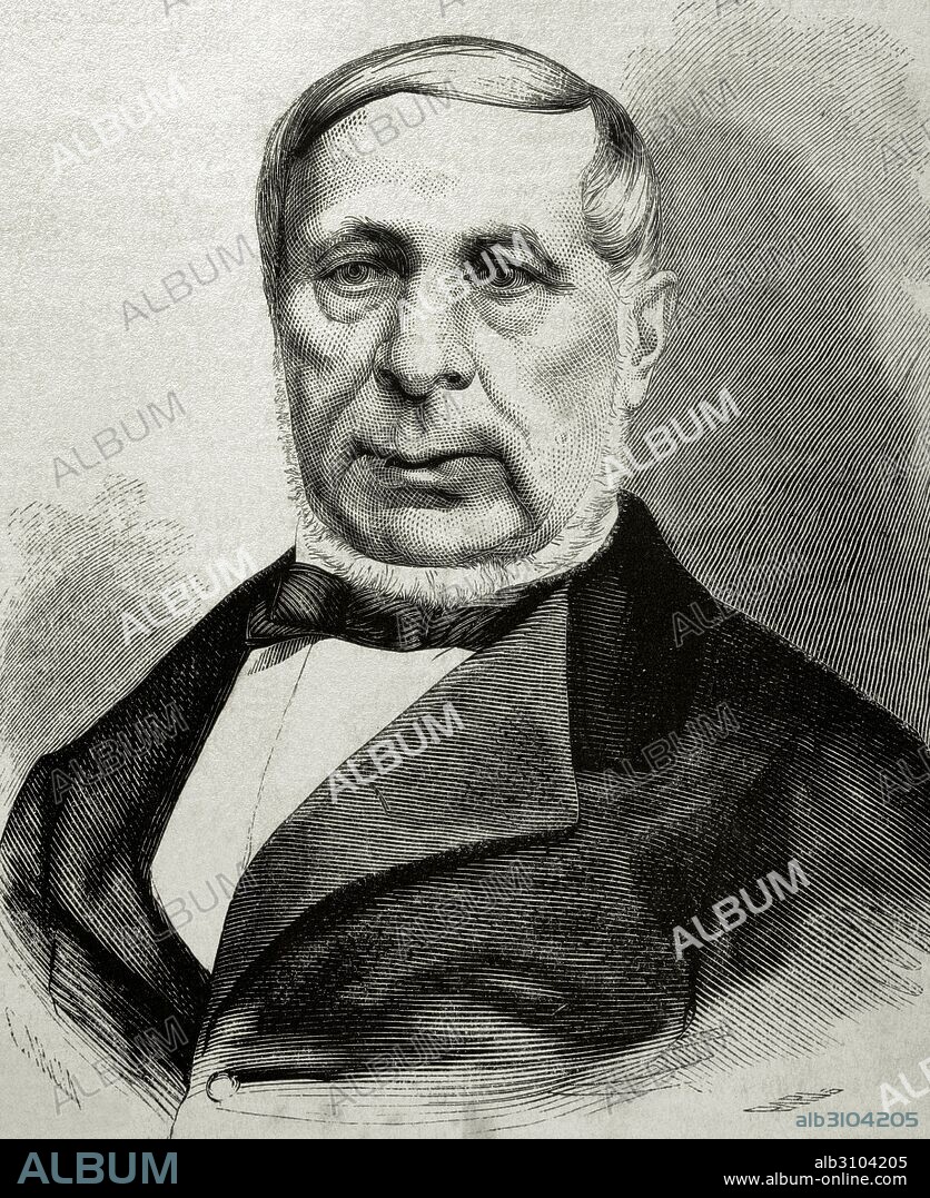 Manuel Pando Fernández de Pinedo Macea y Davila, Marqués de Miraflores (1792-1872). Marqués de Miraflores. Historiador y político español. Grabado por Paris. La Ilustración Española y Americana. 1872.