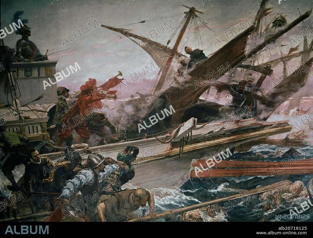 JUAN LUNA Y NOVICIO (1857-1900). BATALLA DE LEPANTO (7 DE OCTURE DE 1571) - ESCENA DE COMBATE - 1887 - L 3,50 x 5,50 - Nº INVENTARIO 16 - DETALLE (CONJ Nº 127307).