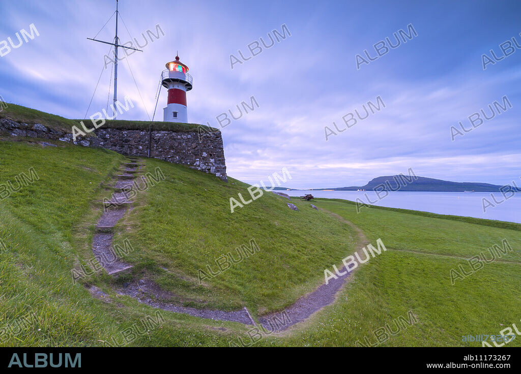 Lighthouse at Skansin fortress, Torshavn, Streymoy Island, Faroe Islands, Denmark, Europe.