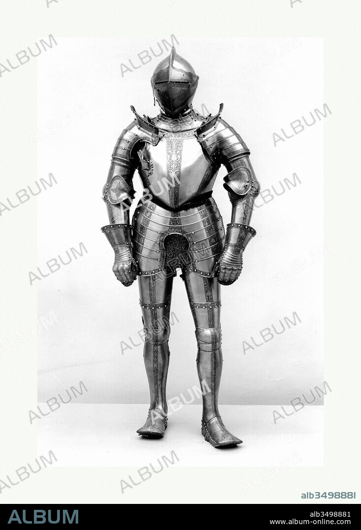 Armor, dated 1548, with later restorations, Nuremberg, German, Nuremberg, Steel, leather, copper alloy, textile, Wt. approx. 56 lb. (25.4 kg), Armor for Man, Kunz Lochner was one of the few Nuremberg armorers of the mid-sixteenth century to achieve an international reputation. His patrons included the Holy Roman Emperor, the dukes of Saxony, and the king of Poland.