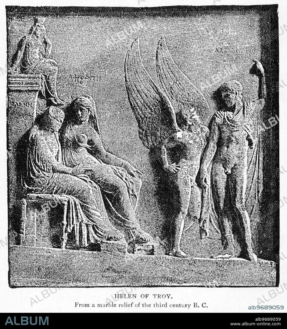 Helen of Troy (also known as Helen of Sparta) was the Daughter of Zeus and Leda. her Abduction my Paris brought about the Trojan War. She was discribed as having "the face that launched a thousand ships." The image is from a marble relief from the Third Century BC.