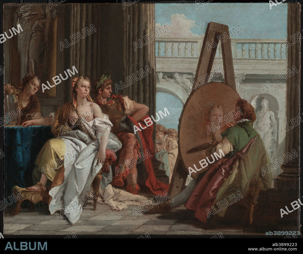 GIOVANNI BATTISTA TIEPOLO. Alexander the Great and Campaspe in the Studio of Apelles. Date/Period: Ca. 1740. Painting. Oil on canvas. Height: 425 mm (16.73 in); Width: 540 mm (21.25 in).