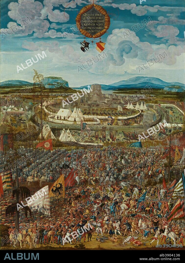 MELCHIOR FESELEN. Belagerung der Stadt Alesia / The anachronistic Siege for Battle of Alesia. Date/Period: 1533. Painting. Oil on spruce wood. Height: 162 cm (63.7 in); Width: 121.2 cm (47.7 in).