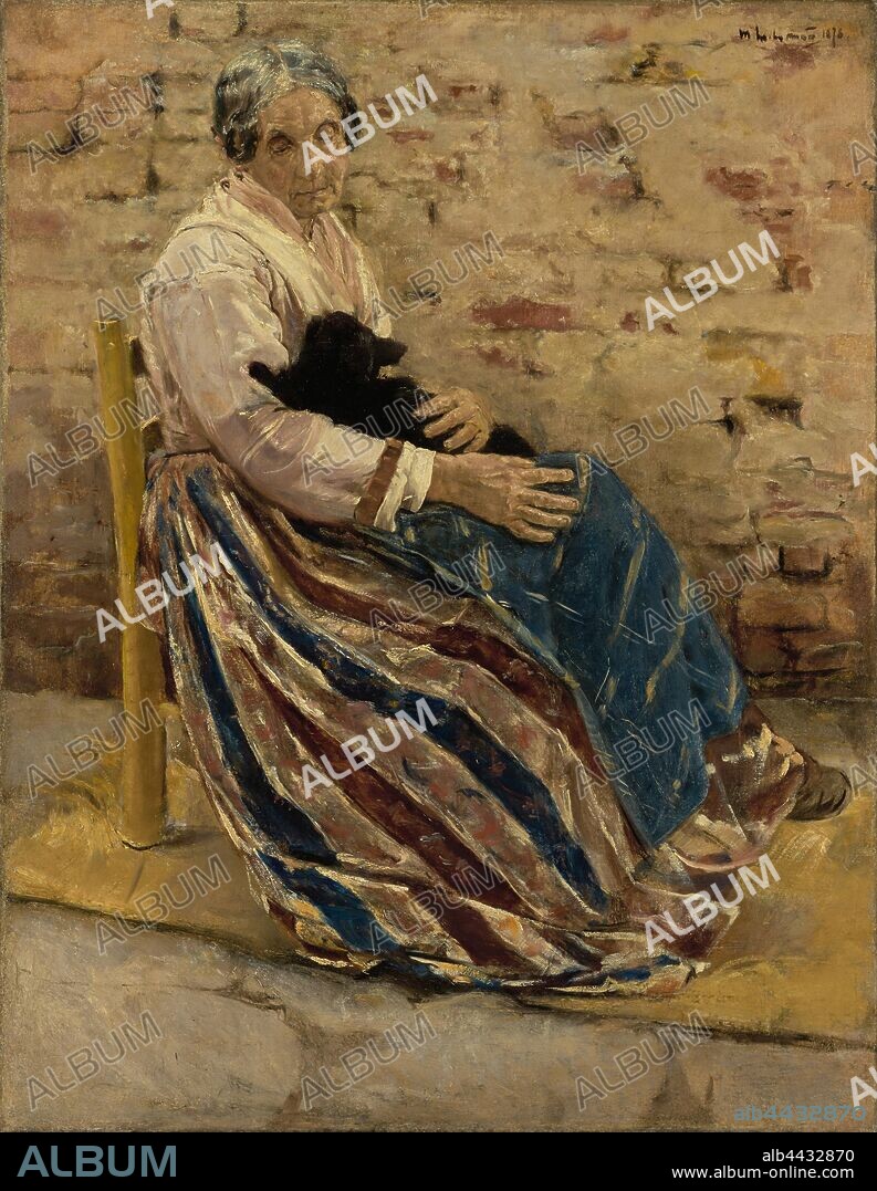 An Old Woman with Cat, Max Liebermann (German, 1847 - 1935), 1878, Oil on canvas, 96.5 x 74.9 cm (38 x 29 1/2 in.).