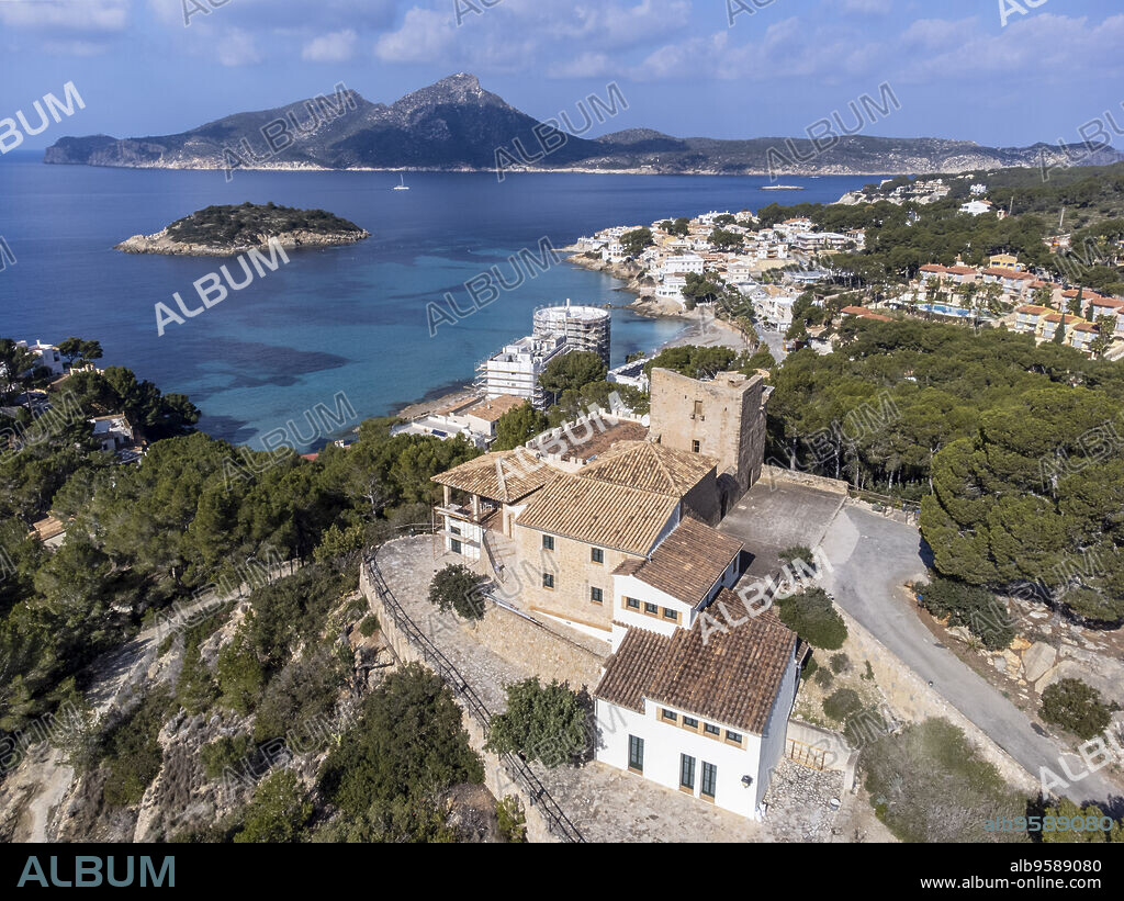 Castell de Sant Elm , Old hospital and defense tower, dating from the 14th century, Sant Elm, andratx coast, Majorca, Balearic Islands, Spain.