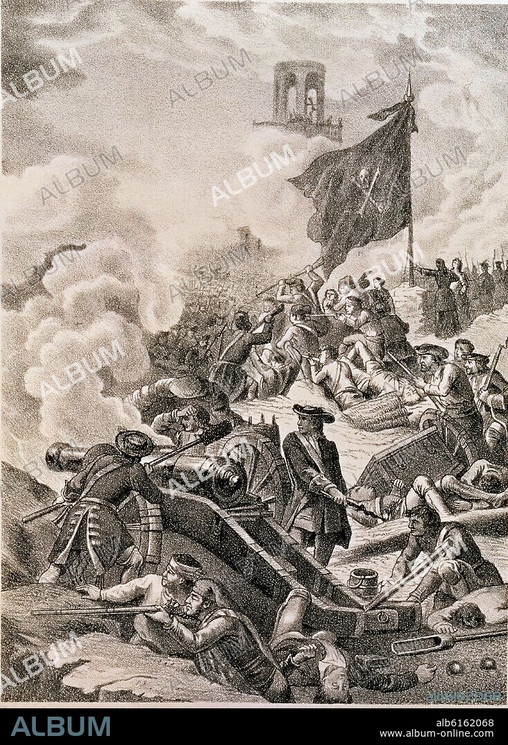 DEFENSA DEL BALUARTE DE SANTA CLARA DURANTE EL SITIO DE BARCELONA EN 1714.