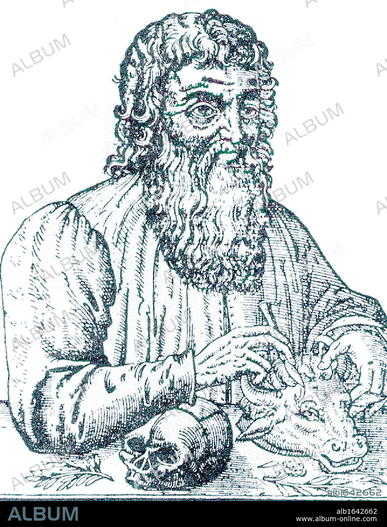 Hippocrates of Cos,' The Prince of Physcians'  according to the French surgeon, Ambroise Pare.  Hippocrates  (born c460 BC) Ancient Greek physician, the father of modern medicine. Woodcut from Pare's Surgery, 16th century.