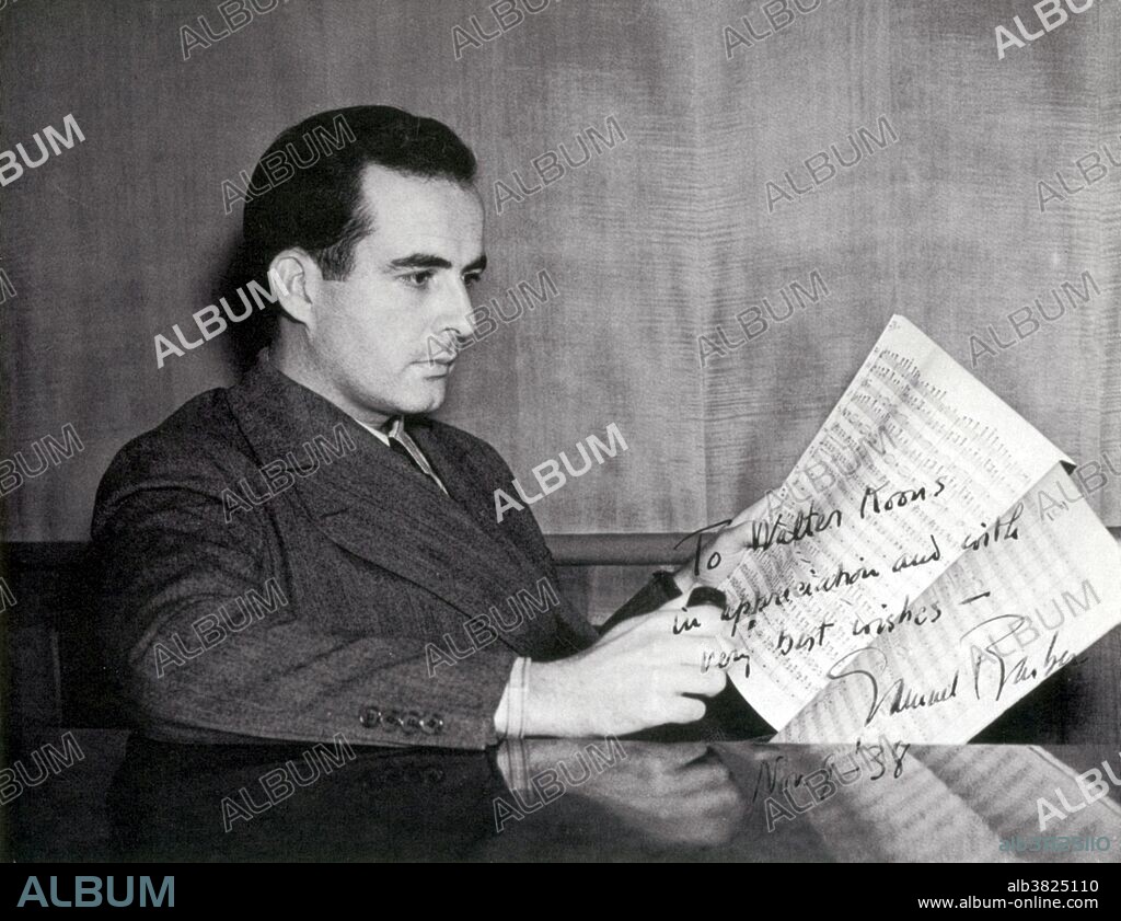Samuel Osmond Barber II (March 9, 1910 - January 23, 1981) was an American composer of orchestral, opera, choral, and piano music. He is one of the most celebrated composers of the 20th century. His Adagio for Strings (1936) has earned a permanent place in the concert repertory of orchestras. He was awarded the Pulitzer Prize for Music twice: for his opera Vanessa (1956-57) and for the Concerto for Piano and Orchestra (1962). He played and studied the music of Johann Sebastian Bach and was an adherent of Johannes Brahms, from whom he learned how to compress profound emotions into small modules of highly charged musical expression. His life partner Gian Carlo Menotti, was also a composer. He died of cancer in 1981 in New York City at the age of 70. At the time of his death, nearly all of his compositions had been recorded. No photographer credited, dated 1938.