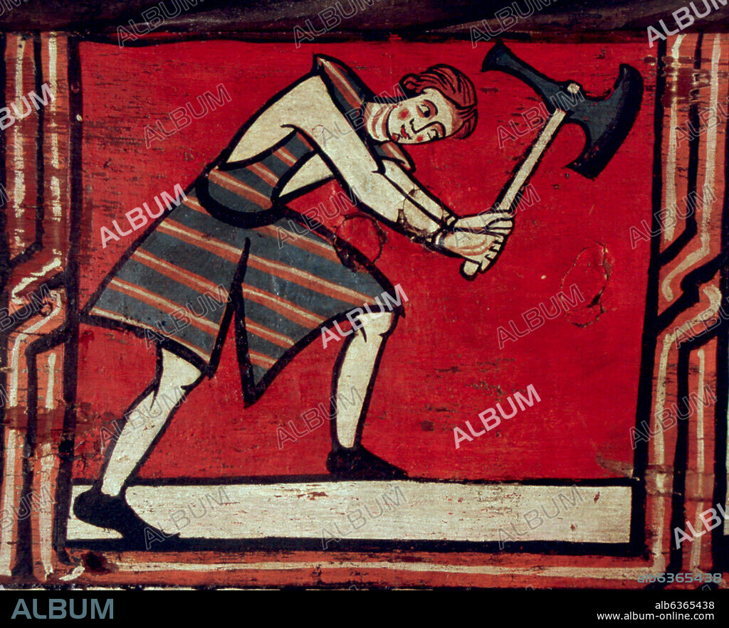CARPINTEROS DE ARMAR. TECHUMBRE DE LA CATEDRAL DE TERUEL. TEMPLE SOBRE TABLA. SIGLO XIV.
