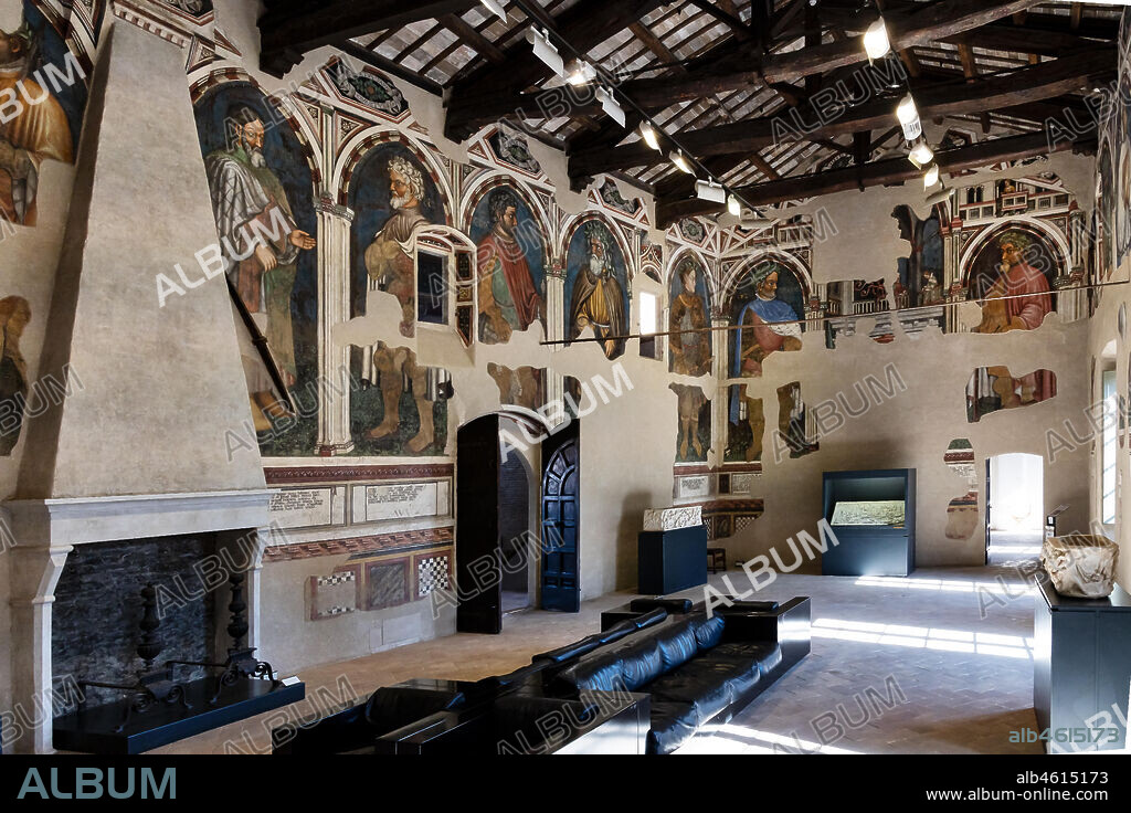 Foligno, Trinci Palace: view of the Hall of Giants (or of the Emperors) characterized by a fragmentary fresco cycle by Gentile da Fabriano and collaborators, datable to 1411-1412.