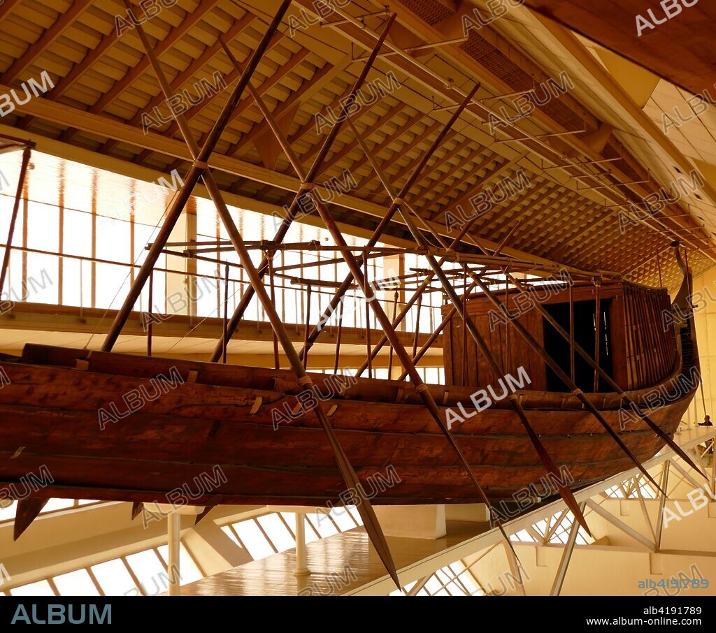 The Khufu ship. (Solar Ship). from Ancient Egypt. was sealed into a pit in the Giza pyramid complex. at the foot of the Great Pyramid of Giza. around 2500 BC. The ship now is preserved in the Giza Solar boat museum. The ship was almost certainly built for Khufu (King Cheops). the second pharaoh of the Fourth Dynasty of the Old Kingdom of Egypt.