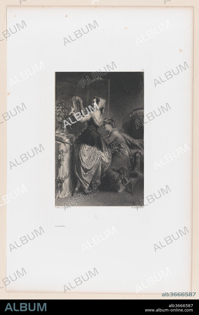 The Maid. Artist: Henri-Charles-Antoine Baron (French, Besançon 1816-1885 Geneva); Bertauts, P. Cadet, Paris. Dimensions: Sheet: 17 3/16 × 11 1/8 in. (43.7 × 28.3 cm)
Image: 8 1/16 × 5 3/8 in. (20.4 × 13.6 cm). Series/Portfolio: Les Artistes Anciens et Modernes. Date: ca. 1863.