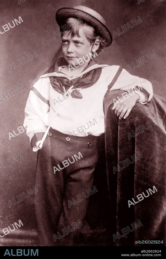 Photograph of a young King George V (1865-1936) King of the United Kingdom and Emperor of India. Dated 1870.