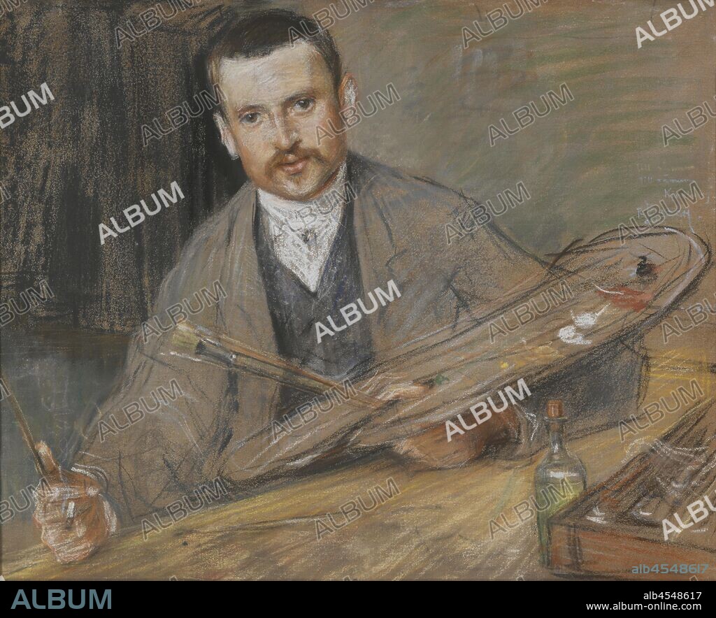 Richard Bergh, Johan Ludvig (John) Kindborg, Johan Kindborg, 1861-1907, artist, married to the wood engraver Emy Edman, 1880s, Pastel on canvas, Height, 56 cm (22 inches), Width, 70 cm (27.5, inch), Sigenrad, To friend Kindborg R Bergh - 188, -.