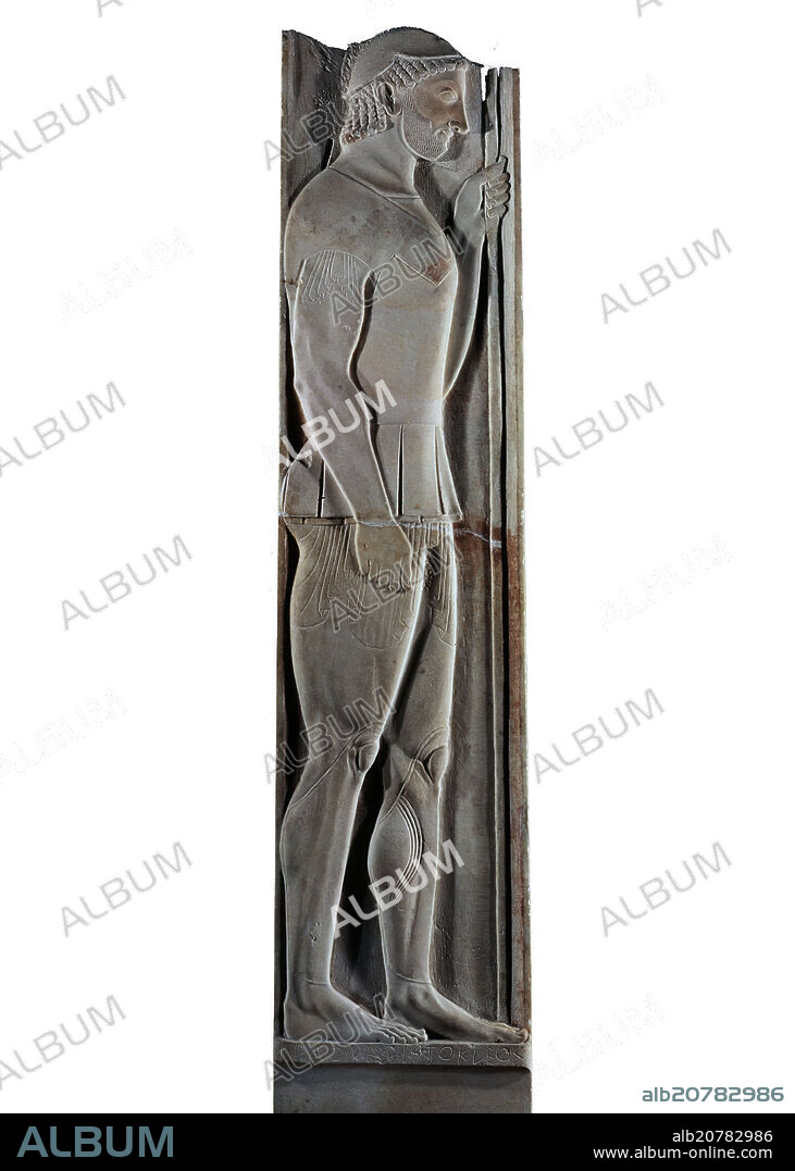 ARISTOKLES / ARISTOCLES (SIGLO VI A. C.-SIGLO VI A. C.). ESTELA FUNERARIA DE ARISTION - 510 AC - MARMOL - 202 x 14 cm.