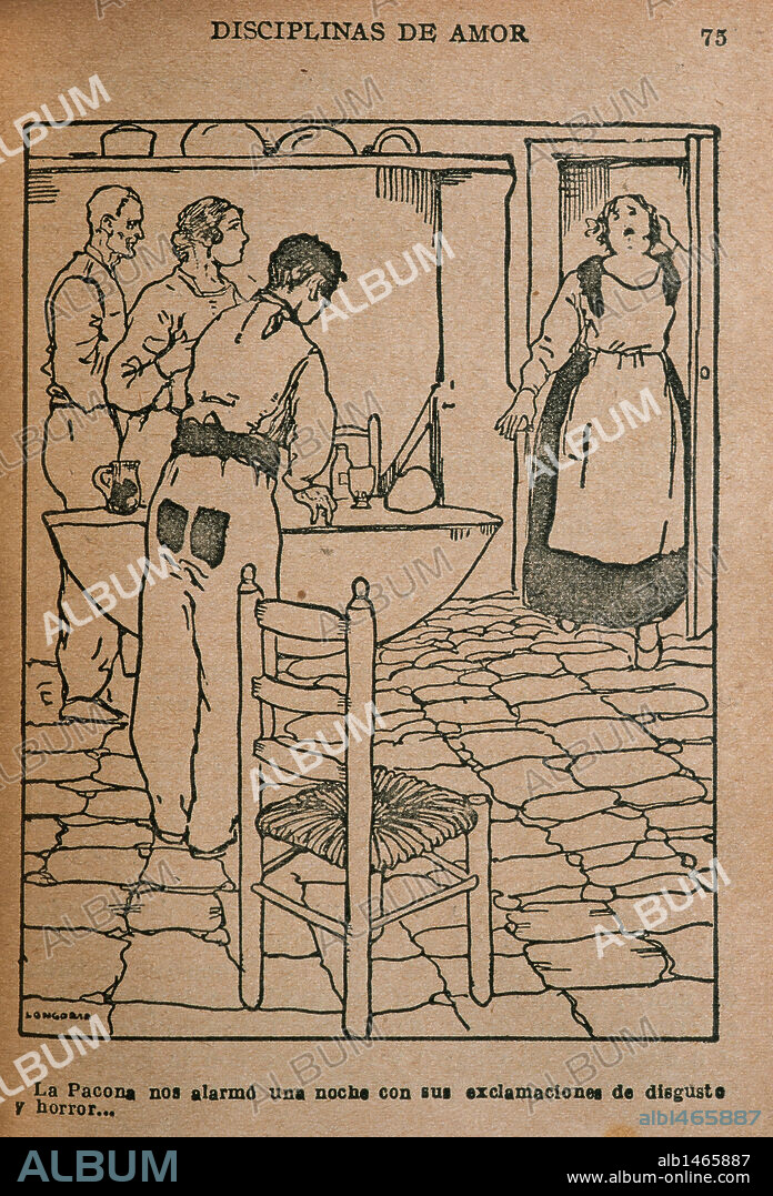 LITERATURA CASTELLANA. SIGLO XX. AGUILAR CATENA, Juan (1888-1965). Escritor y periodista español. DISCIPLINAS DE AMOR, editada en 1923. Detalle de la ilustración de Longoria.