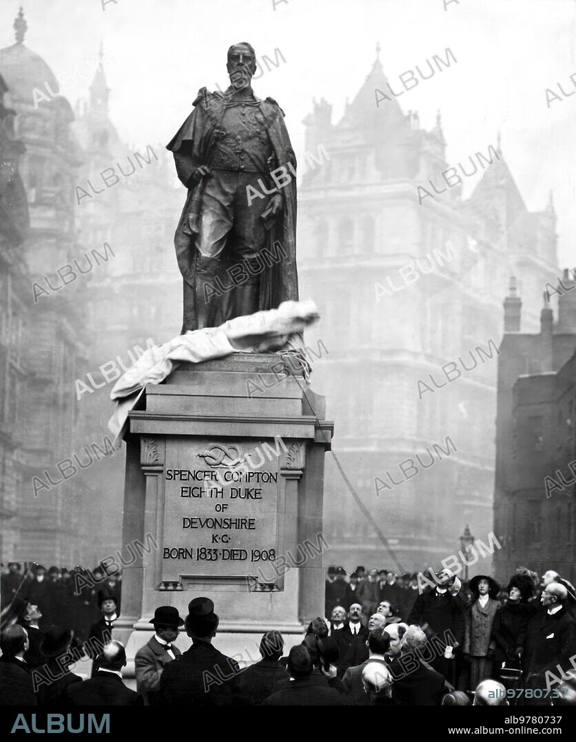 March 1911. The monument to Spencer Compton, 8th Duke of Devonshire, inaugurated with the attendance of the current holders of the title and members of the English aristocracy.