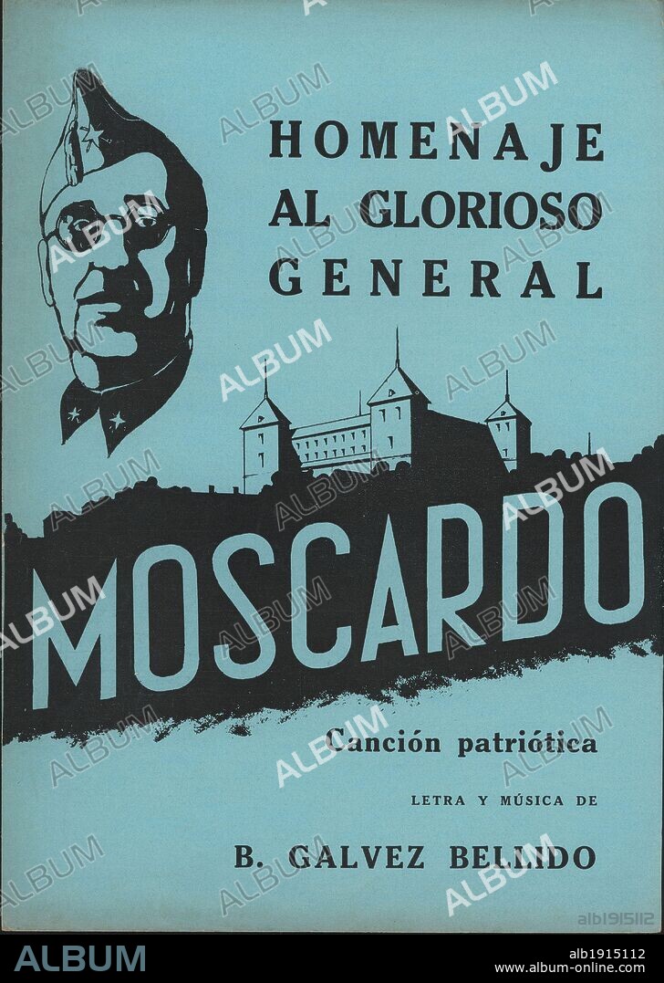 Partitura musical de la canción patriótica Homenaje al glorioso general Moscardó, de B. Gálvez Bellido.