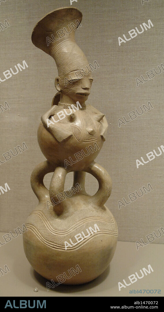 ARTE AFRICANO. REPUBLICA DEMOCRATICA DEL CONGO. RECIPIENTE DE TERRACOTA DE DOBLE CAMARA PARA VINO DE PALMA. Zaire. Subregión Uelé. Pueblos Mangbetu. 1900-1300. Museo de Arte de Dallas (Dallas Art Museum). Estado de Texas Estados Unidos.