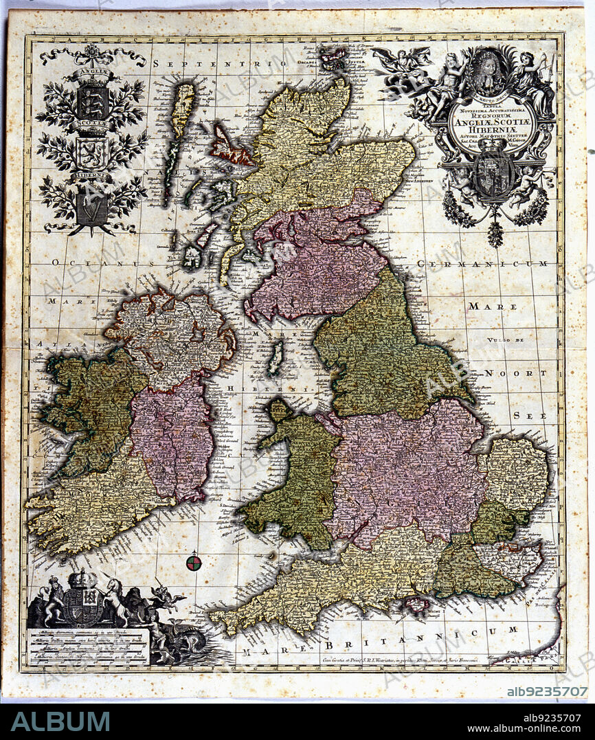 Coloured map of England, Ireland and Scotland. Edited in 1780.