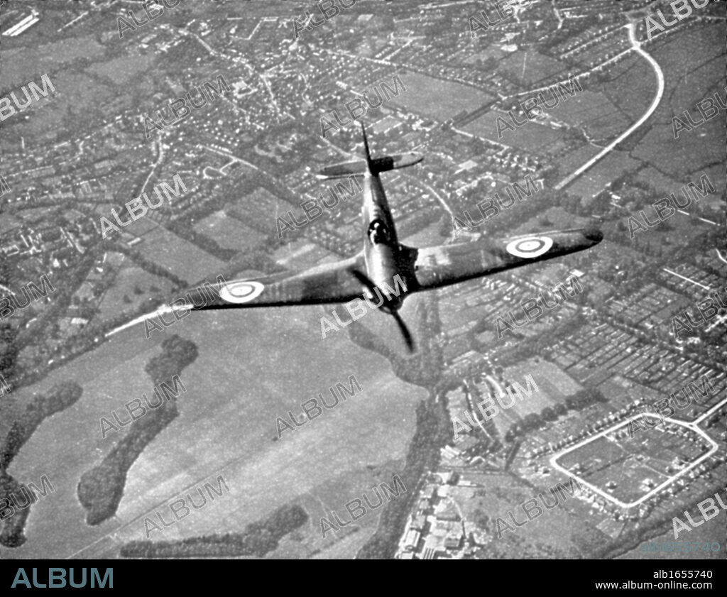Battle of Britain 10 July-31 October 1940: Hawker Hurricane of Fighter Command, as first line of defence, on its way to engage German bombers as they crossed the south coast of England. First major battle fought and won in the air. World War II.