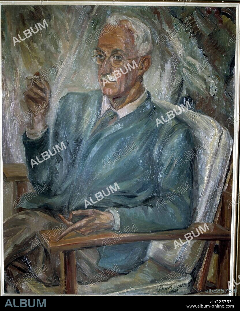 MORENO VILLA , JOSE. PINTOR ESPAÑOL. MALAGA 1887 - 1955. OLEO DE JESUS MARTI , AÑO 1948 EN SU EXILIO DE MEXICO. COLECCION CONSUELO NIETO.