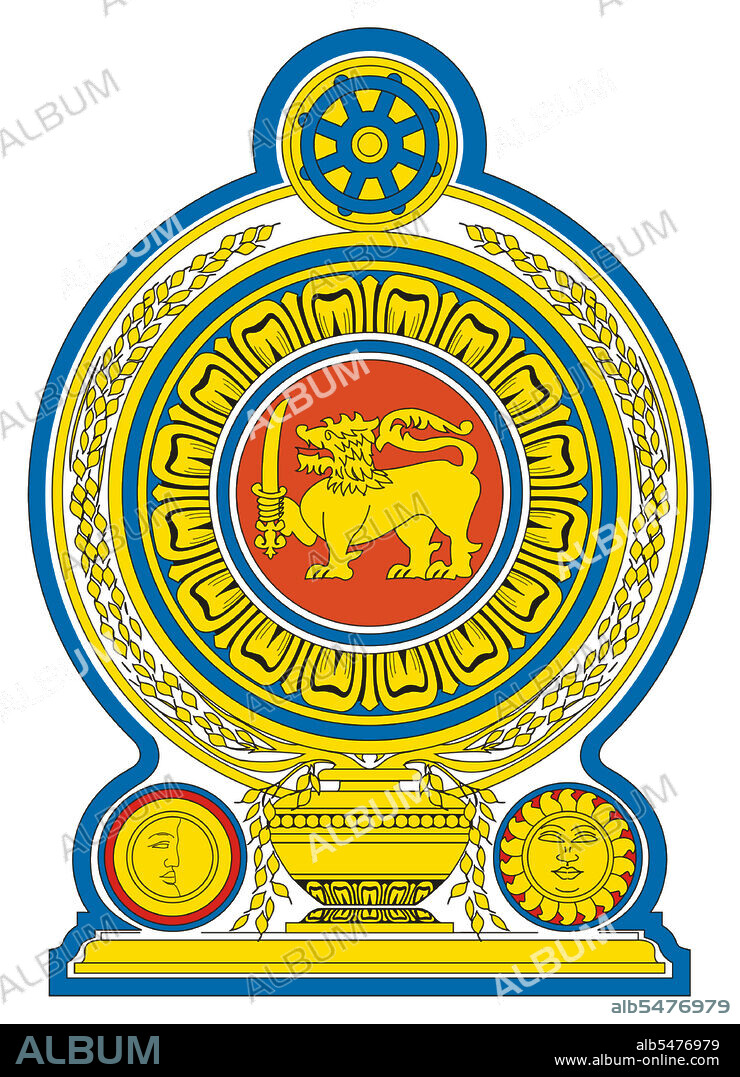 The coat of arms features a gold lion passant, holding a sword in its right fore paw (the same lion from the flag of Sri Lanka) in the centre on a maroon background surrounded by golden petals of a Blue Lotus the national flower of the country. This is placed on top of a traditional grain vase that sprouts sheaves of rice grains that circle the border reflecting prosperity. The crest is the Dharmacakra, symbolizing the country's foremost place for Buddhism and just rule. Traditional Sinhalese heraldic symbols for the sun and the moon form the supporters. Sri Lanka had always been an important port and trading post in the ancient world, and was increasingly frequented by merchant ships from the Middle East, Persia, Burma, Thailand, Malaysia, Indonesia and other parts of Southeast Asia. The islands were known to the first European explorers of South Asia and settled by many groups of Arab and Malay merchants. A Portuguese colonial mission arrived on the island in 1505 headed by Lourenco de Almeida, the son of Francisco de Almeida. At that point the island consisted of three kingdoms, namely Kandy in the central hills, Kotte at the Western coast, and Yarlpanam (Anglicised Jaffna) in the north. The Dutch arrived in the 17th century. The British East India Company took over the coastal regions controlled by the Dutch in 1796, and in 1802 these provinces were declared a crown colony under direct rule of the British government, therefore the island was not part of the British Raj. The annexation of the Kingdom of Kandy in 1815 by the Kandyan convention, unified the island under British rule. European colonists established a series of cinnamon, sugar, coffee, indigo cultivation followed by tea and rubber plantations and graphite mining. The British also brought a large number of indentured workers from Tamil Nadu to work in the plantation economy. The city of Colombo was developed as the administrative centre and commercial heart with its harbor, and the British established modern schools, colleges, roads and churches that introduced Western-style education and culture to the Ceylonese. On 4 February 1948 the country gained its independence as the Dominion of Ceylon. It changed its name to Sri Lanka in 1972.