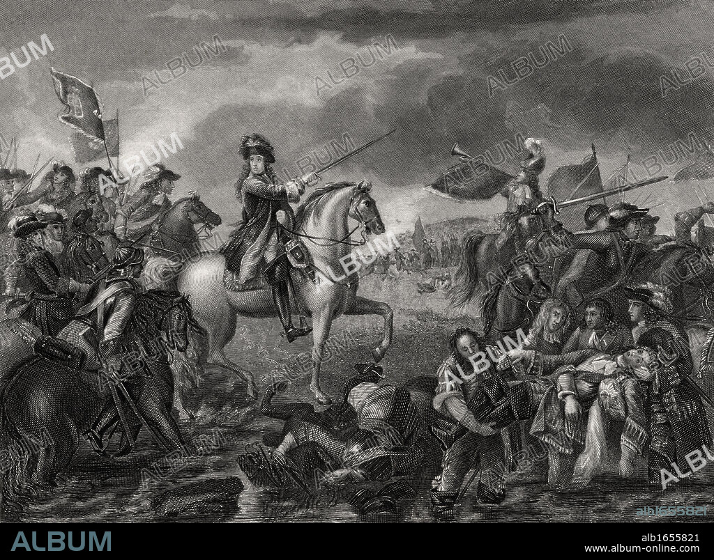 King William III 1650 - 1702 at the Battle of the Boyne Ireland in 1690. From a 19th century print.