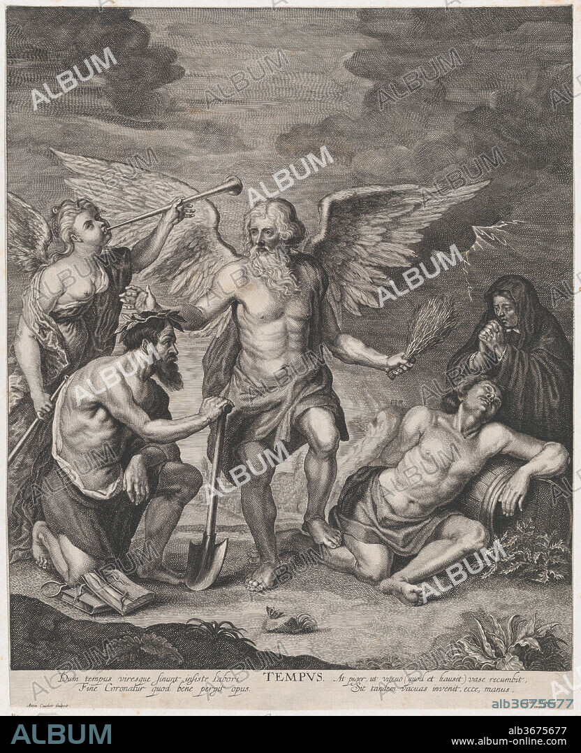 Time crowning Employment and punishing Idleness. Artist: After Peter Paul Rubens (Flemish, Siegen 1577-1640 Antwerp); Antoine Couchet (Flemish, Antwerp 1630-1678). Dimensions: Sheet (Trimmed): 16 5/8 × 13 5/16 in. (42.3 × 33.8 cm). Publisher: Gillis Hendricx (Flemish, active 1640-1677). Date: ca. 1650-77.
Between second and third states (Hollstein). Without the name of Rubens but with Latin verses in the lower margin.