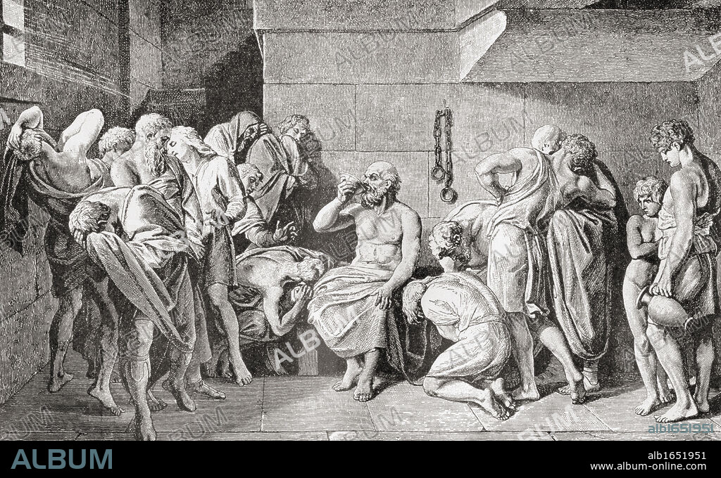 Death of Socrates by drinking poison. Socrates c. 469 BC to 399 BC. Classical Greek philosopher. From the book Harmsworth History of the World published 1908.