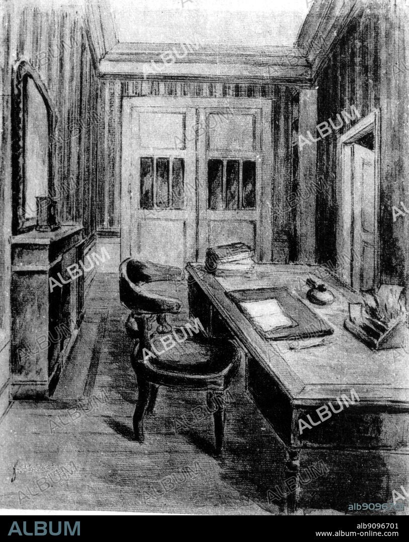 Honore de Balzac's office in the rue Visconti. Drawing by Frederic Leon.