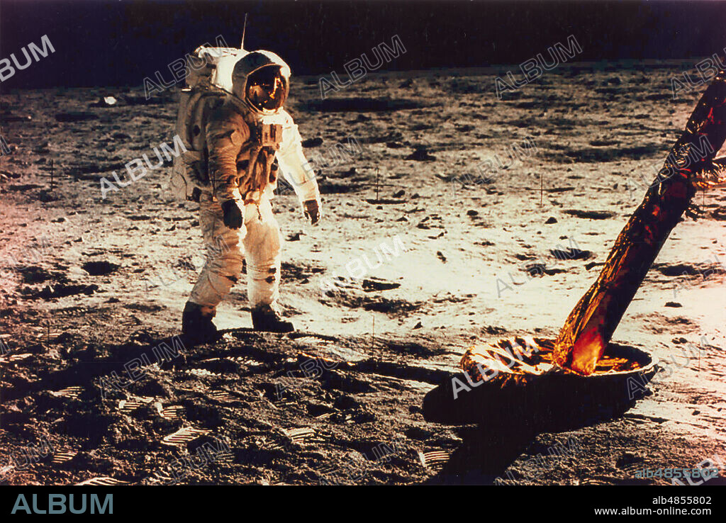 NEIL ARMSTRONG. Buzz Aldrin Walking on the Surface of the Moon Near a Leg of the Lunar Module, 1969.