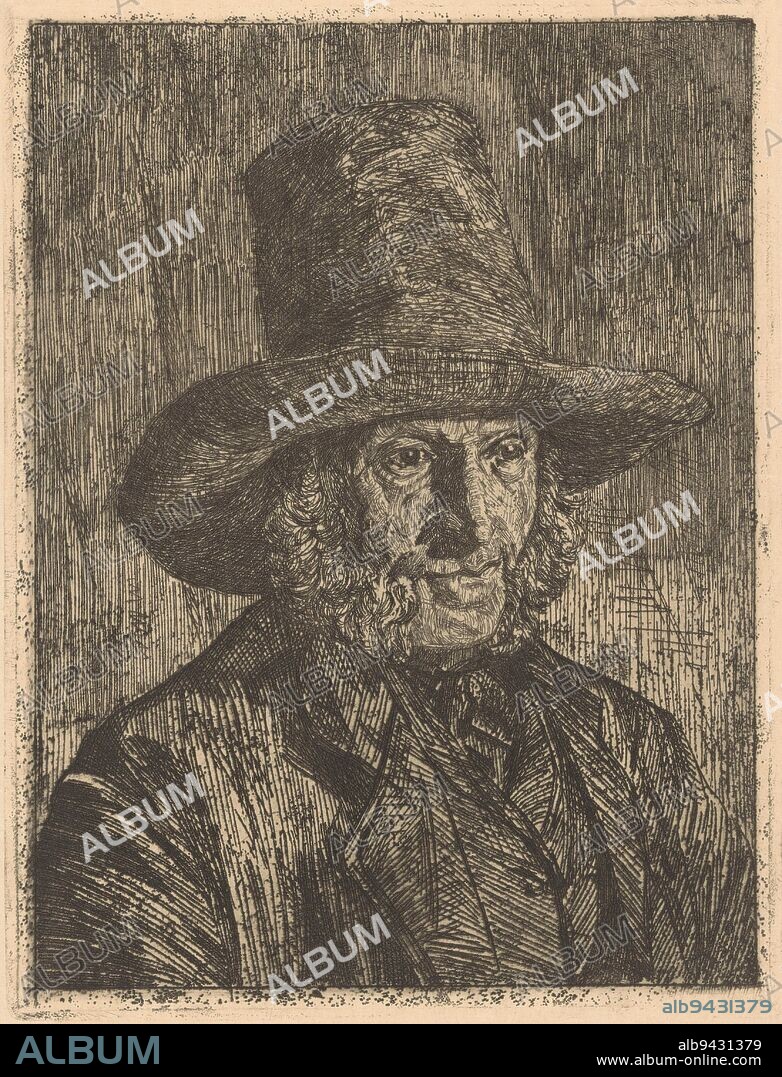 Portrait of an unknown man, Martinus van Regteren Altena, 1876 - 1908, The man is wearing a hat and has sideburns., print maker: Martinus van Regteren Altena, 1876 - 1908, paper, etching, h 250 mm × w 190 mm.