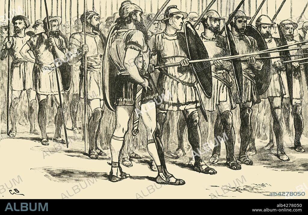 'The Macedonian Phalanx', 1890. The Macedonian phalanx, an infantry formation developed by Philip II and used by his son Alexander the Great to conquer the Achaemenid Empire.  From "Cassell's Illustrated Universal History, Vol. I - Early and Greek History", by Edmund Ollier. [Cassell and Company, Limited, London, Paris and Melbourne, 1890].